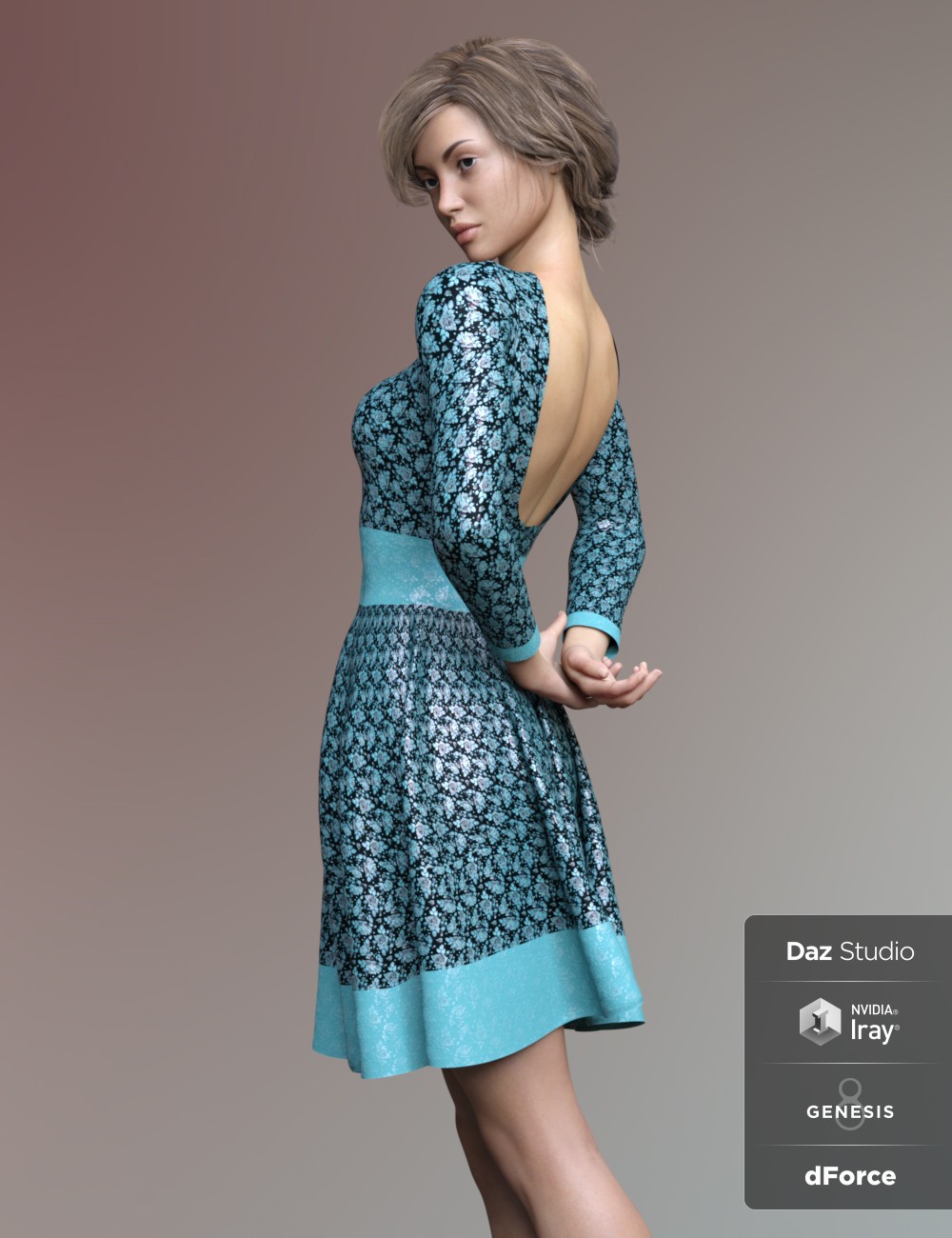 dForce BG Dress for Genesis 8 Female(s)_DAZ3D下载站