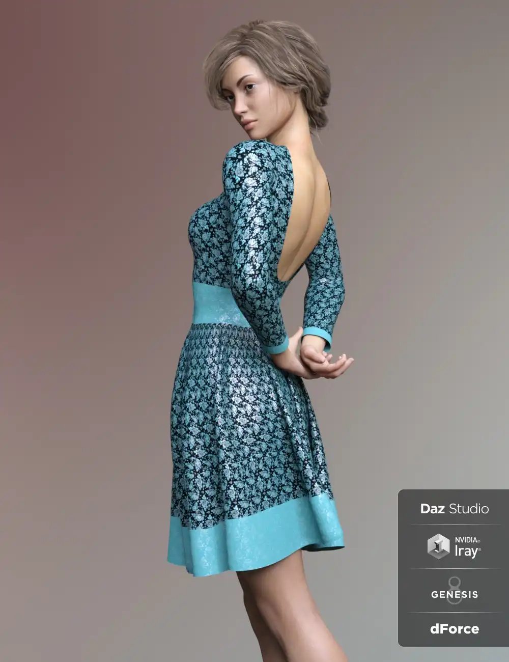 dForce BG Dress for Genesis 8 Female(s)_DAZ3D下载站