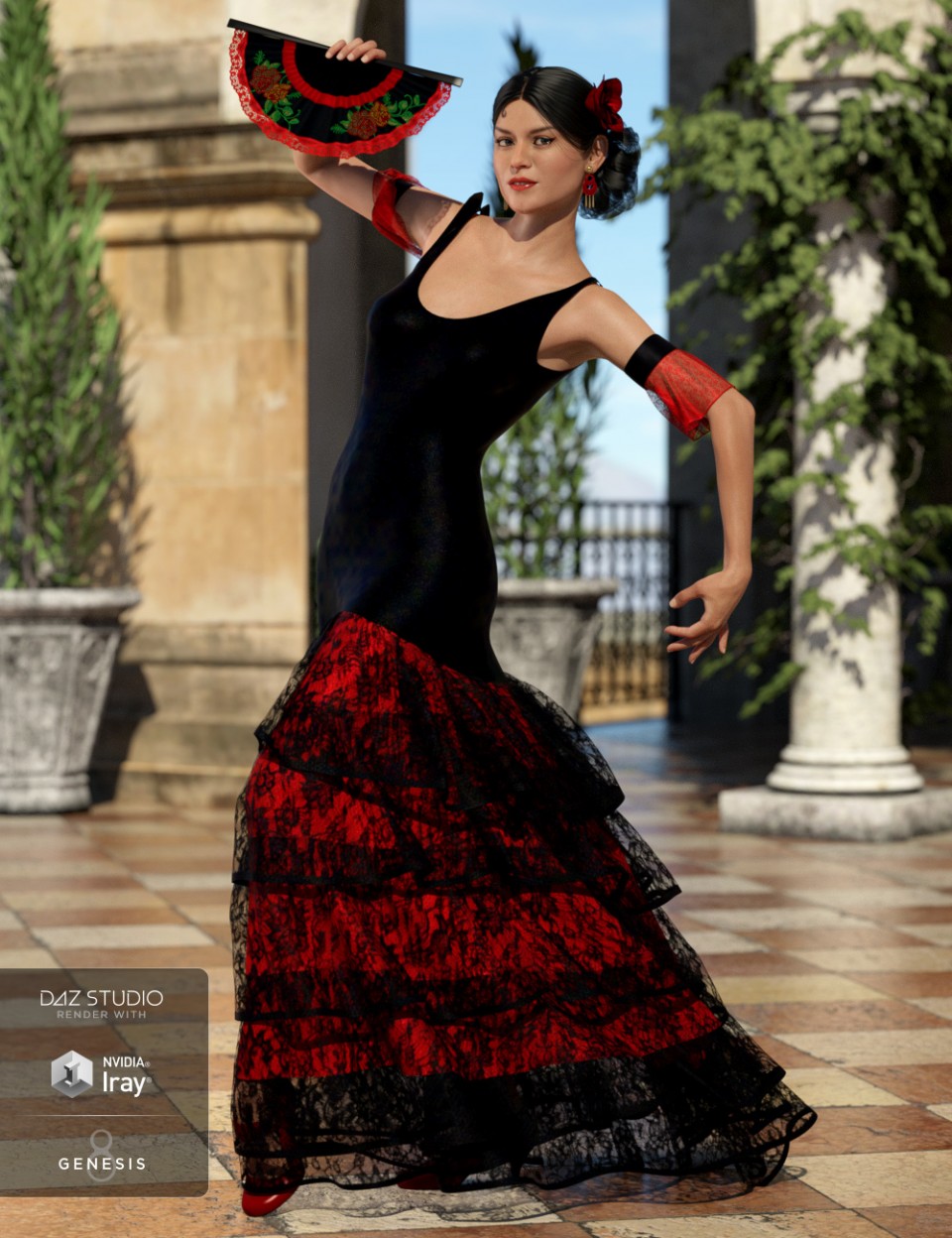 dForce Flamenco Dancer Outfit for Genesis 8 Female(s)_DAZ3D下载站