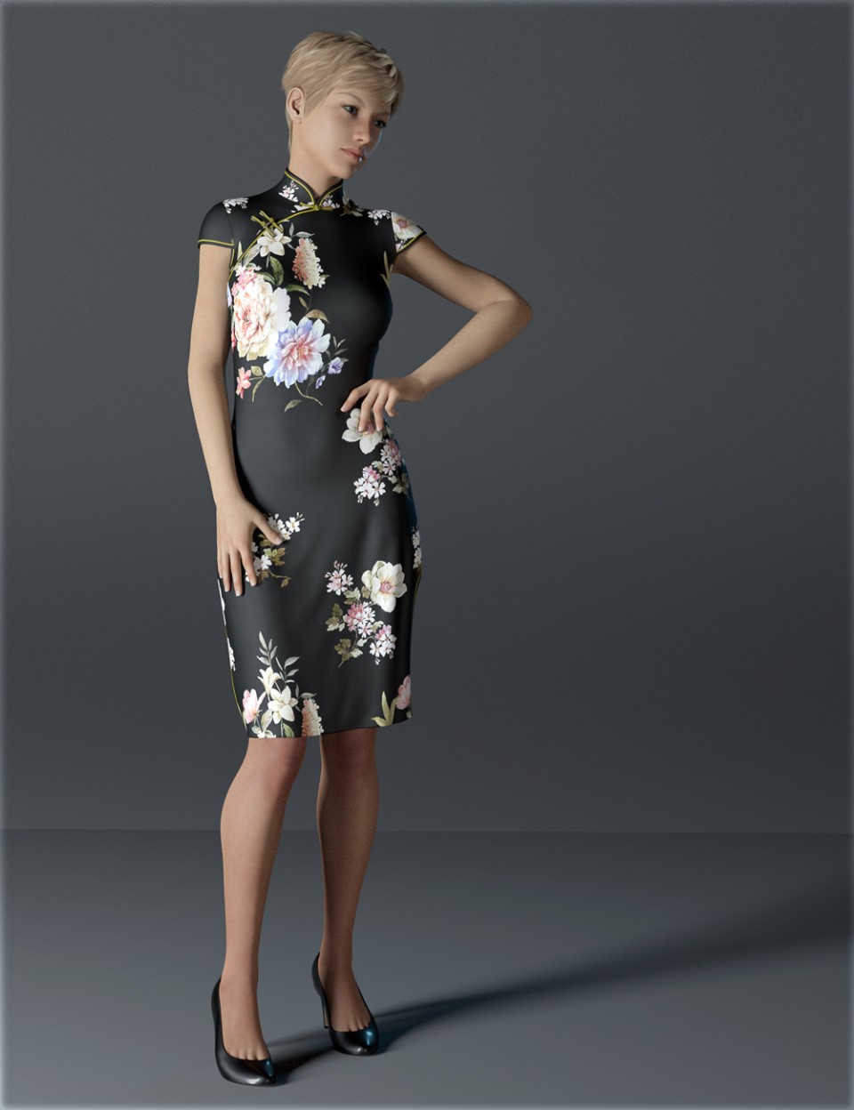 dForce H&C Short Qipao Dress for Genesis 8 Female(s)_DAZ3D下载站