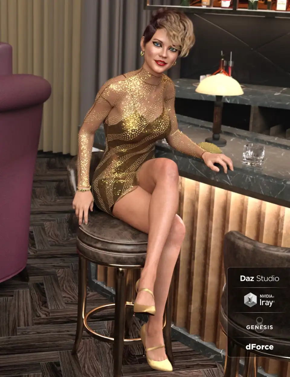 dForce Lacey Dress for Genesis 8 Female(s)_DAZ3D下载站