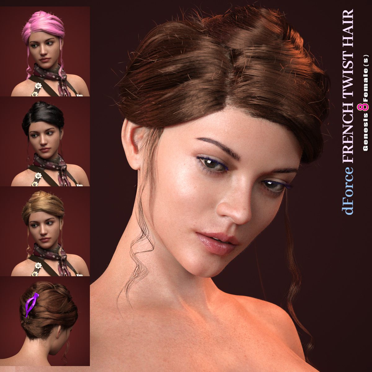 dForce French Twist Hair for Genesis 8 Female(s)_DAZ3D下载站