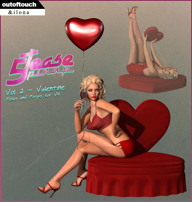 5TEASE PinUp Vol 2: Valentine – Poses and Props for V4_DAZ3D下载站