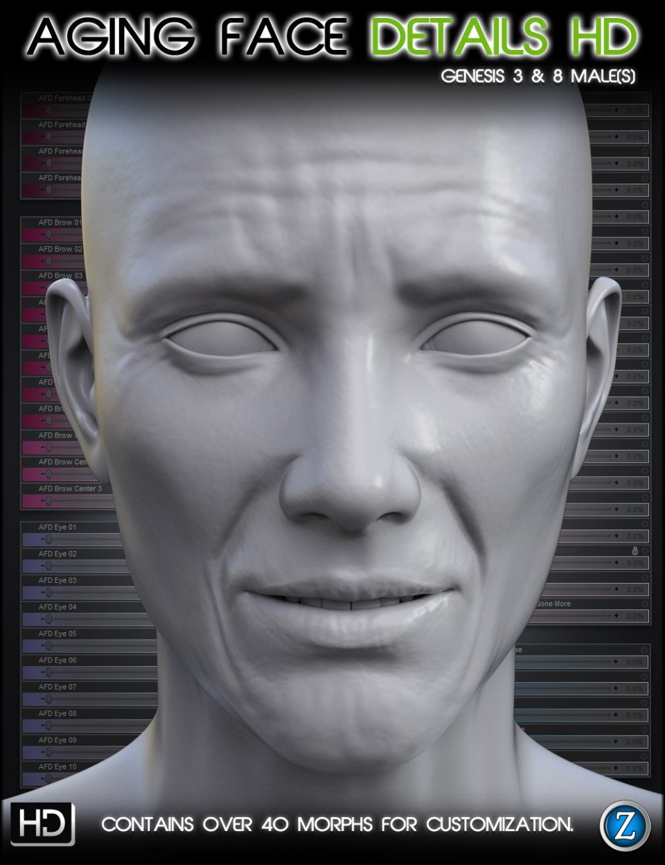 Aging Face Details HD for Genesis 3 and 8 Male(s)_DAZ3D下载站