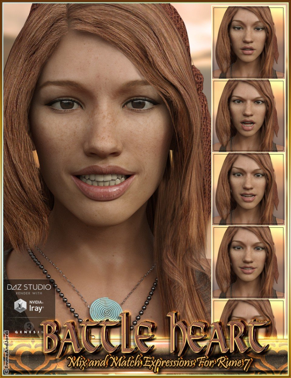 Battle Heart Mix and Match Expressions for Rune 7 and Genesis 3 Female(s)_DAZ3D下载站