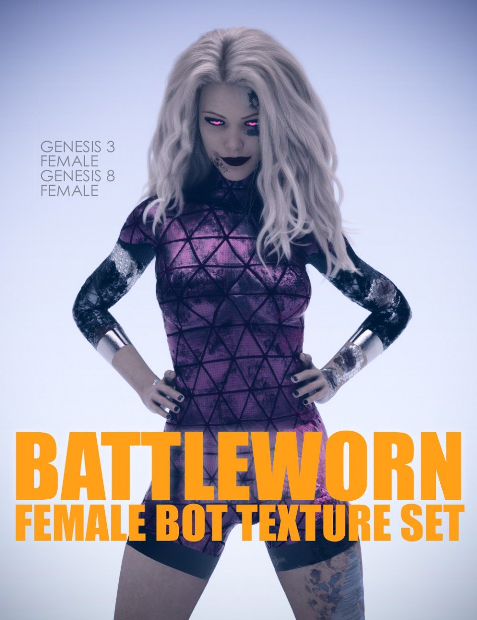 Battleworn Female Bot – Genesis 3 and 8 Female Texture Set_DAZ3DDL