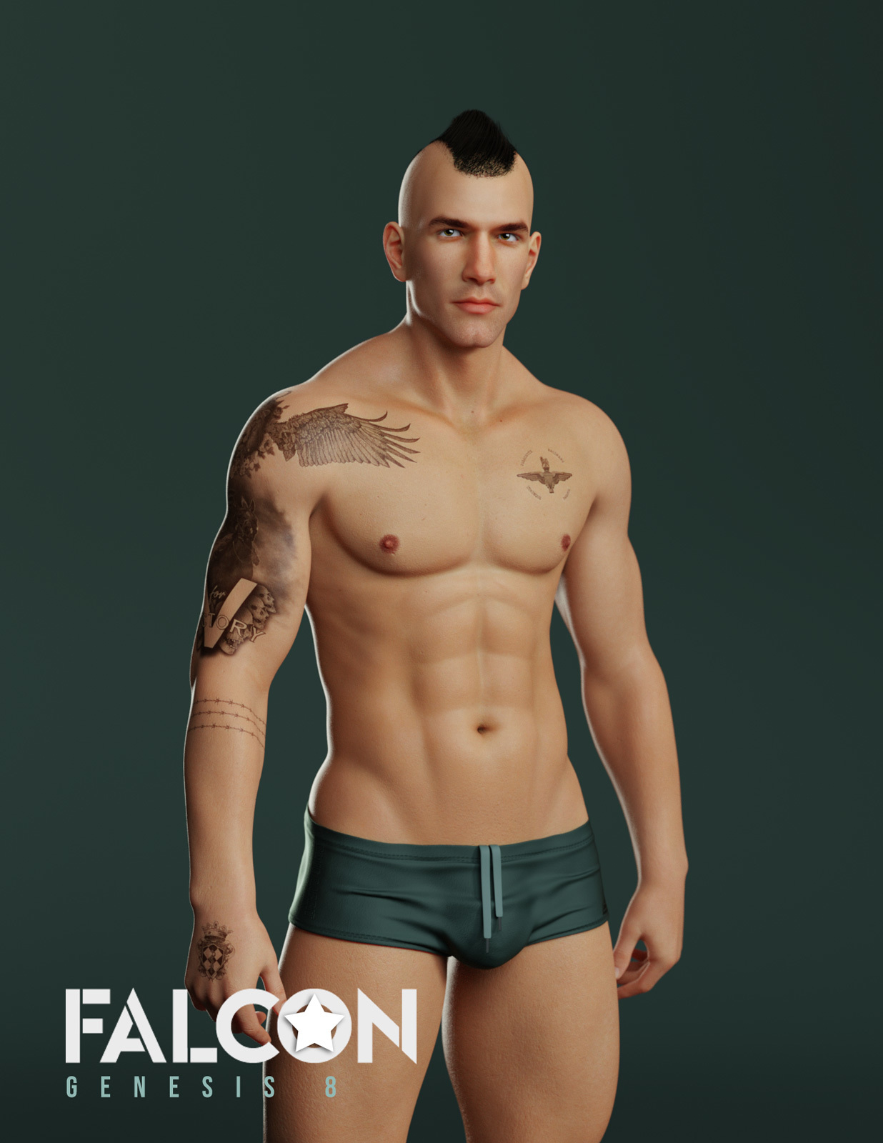 Falcon Character and Hair for Genesis 8 Male_DAZ3D下载站