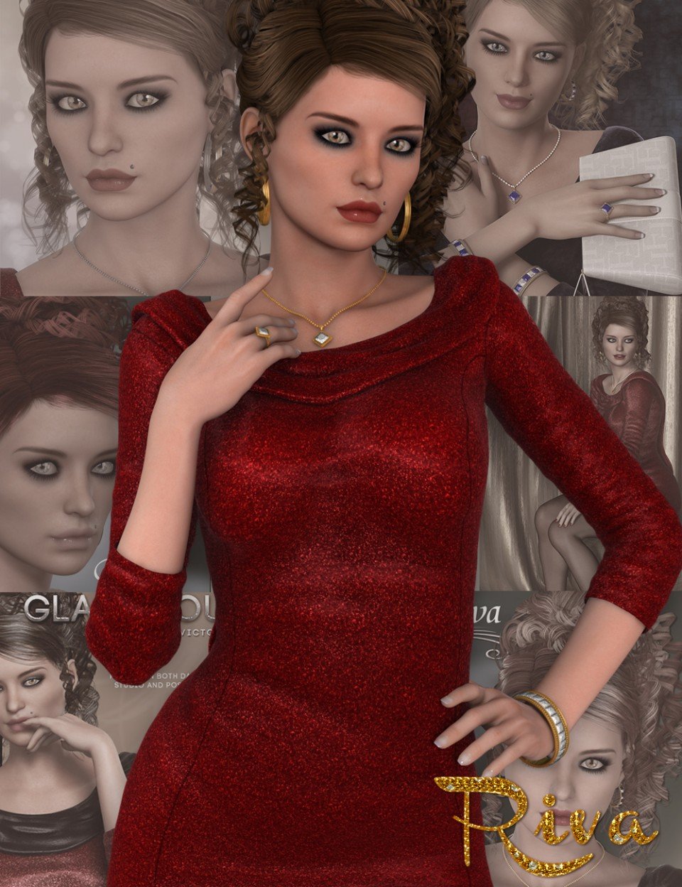 Glamorous Riva – Character, Hair, Outfit, Accessories and Poses Bundle_DAZ3D下载站
