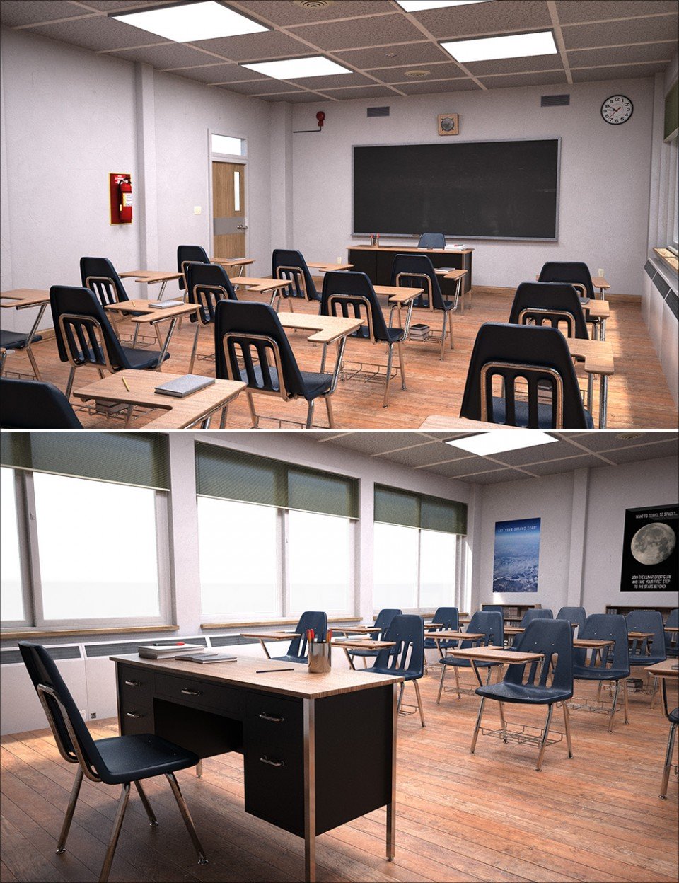 High School Classroom Interior_DAZ3D下载站