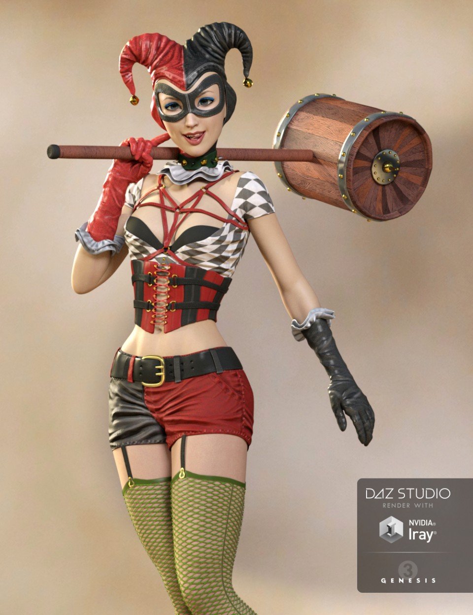 Lady Jester Outfit for Genesis 3 Female(s) + Textures_DAZ3D下载站
