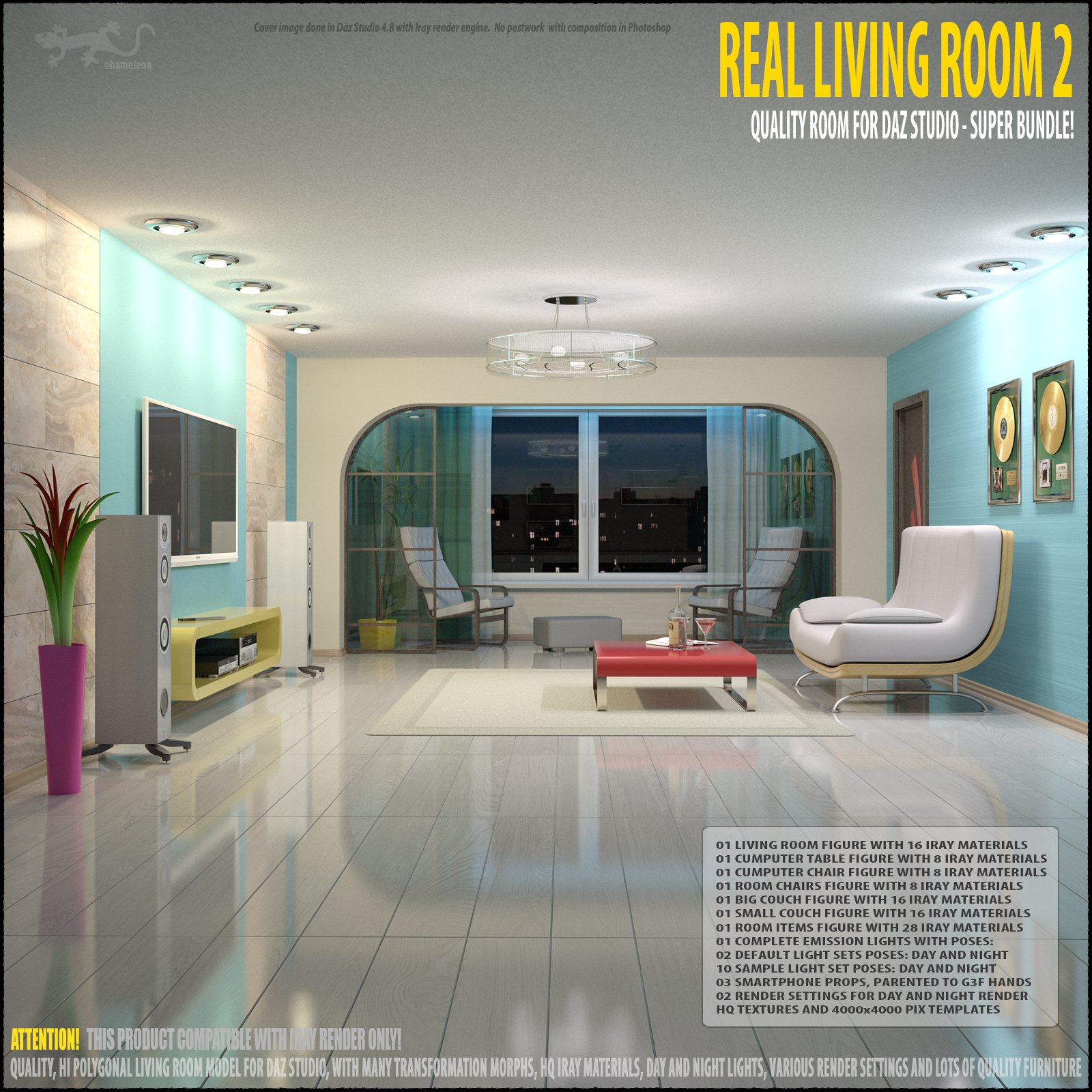 Living Room 2 for Daz Studio_DAZ3D下载站