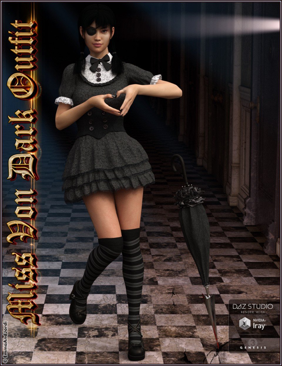 Miss Von Dark Outfit and Accessories for Genesis 3 Female(s)_DAZ3D下载站
