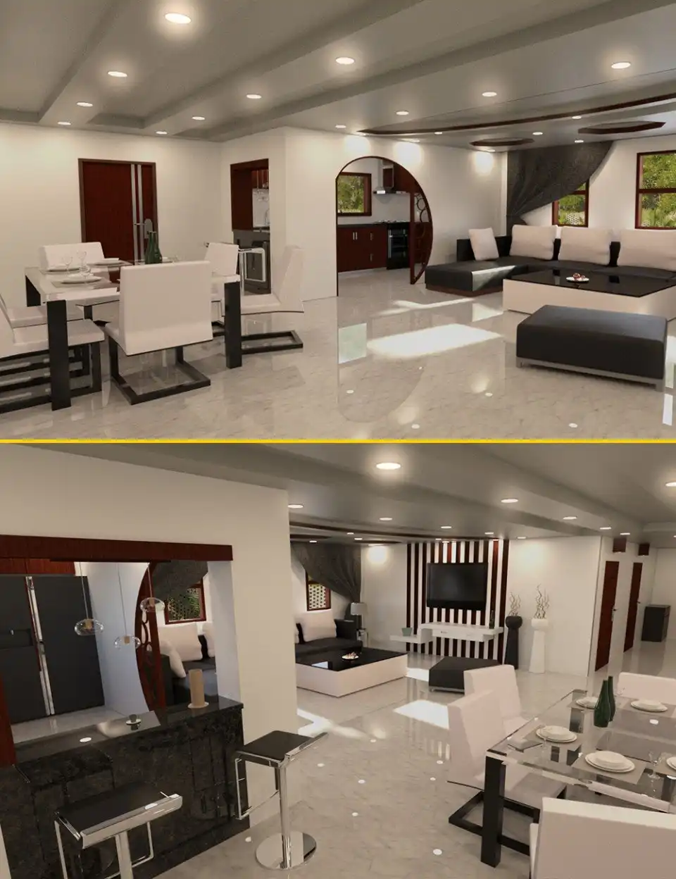 Modern Living Room and Dining Room_DAZ3D下载站