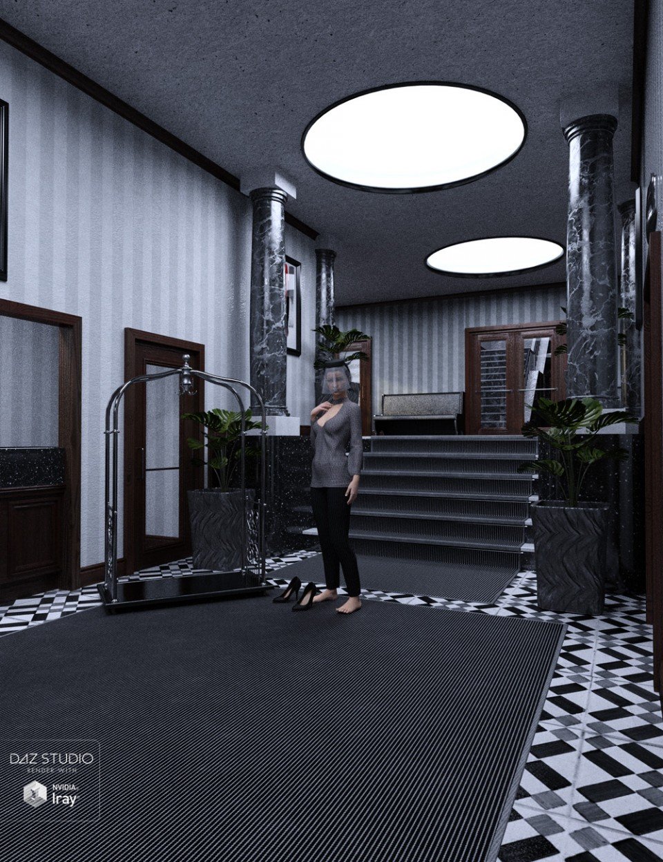 Noir Classy Art Deco Hotel Lobby_DAZ3D下载站