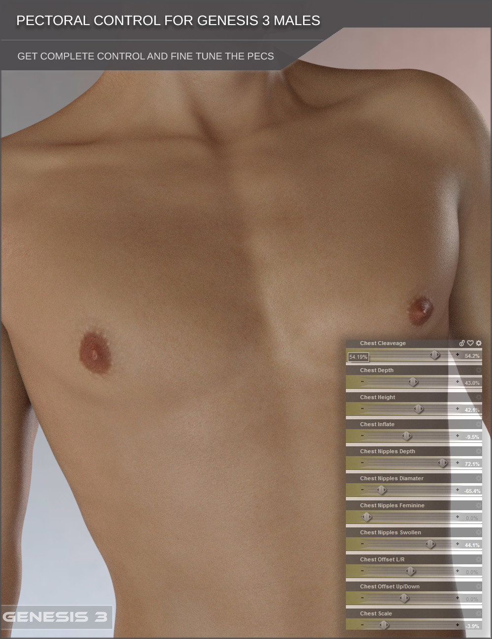 Pectoral Control for Genesis 3 Male Based Characters_DAZ3D下载站