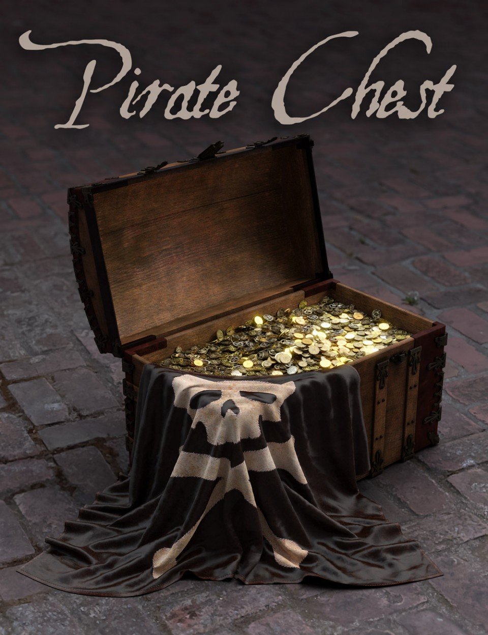 Pirate Treasure Chest, Coins and Flag_DAZ3D下载站