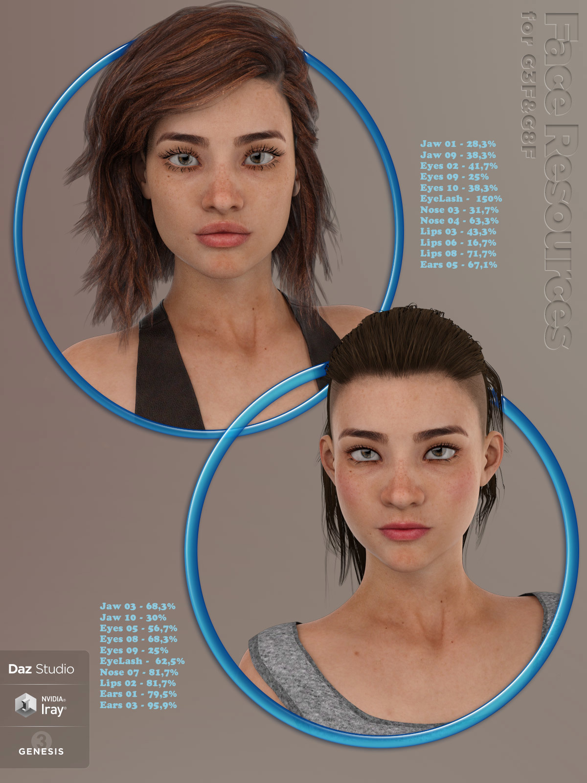 Precious Faces 01 for G8F and G3F – A Merchant Resource_DAZ3D下载站