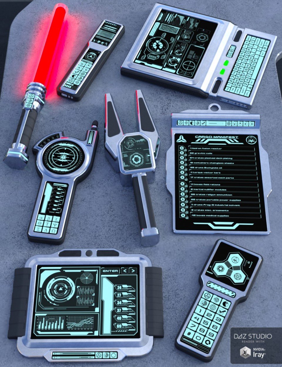 Sci Fi Hand Gadgets 1 for Genesis 2, 3 and 8 Female(s)_DAZ3D下载站