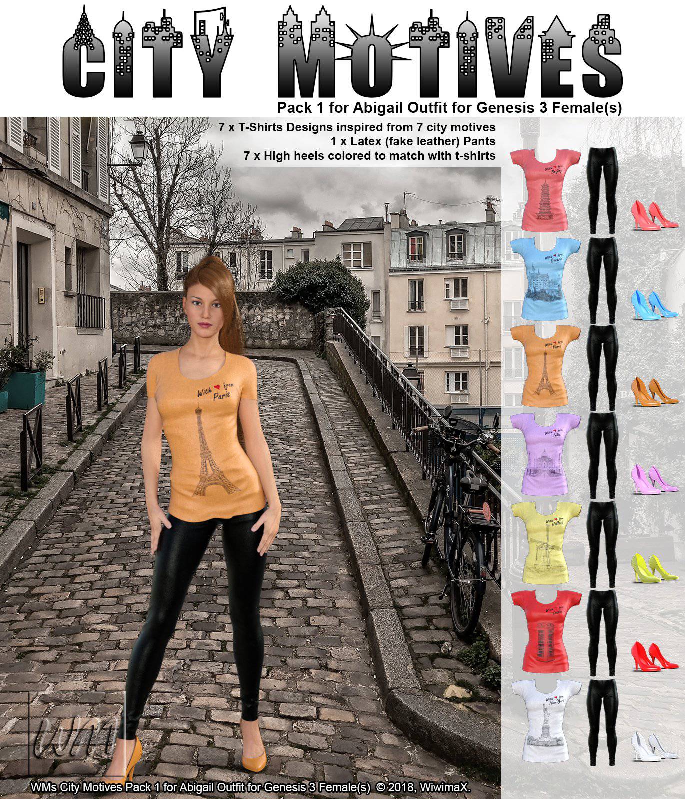 WMs City Motives Pack 1 for Abigail Outfit for Genesis 3 Females_DAZ3D下载站