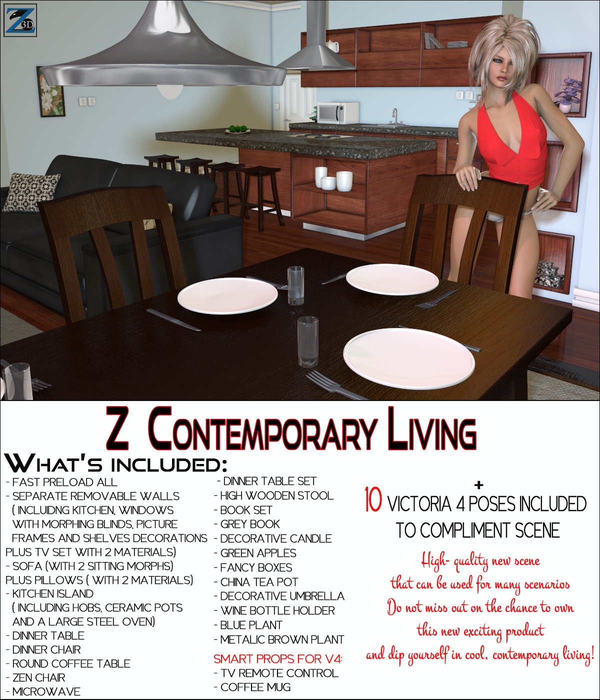 Z Contemporary Living + Poses V4_DAZ3D下载站