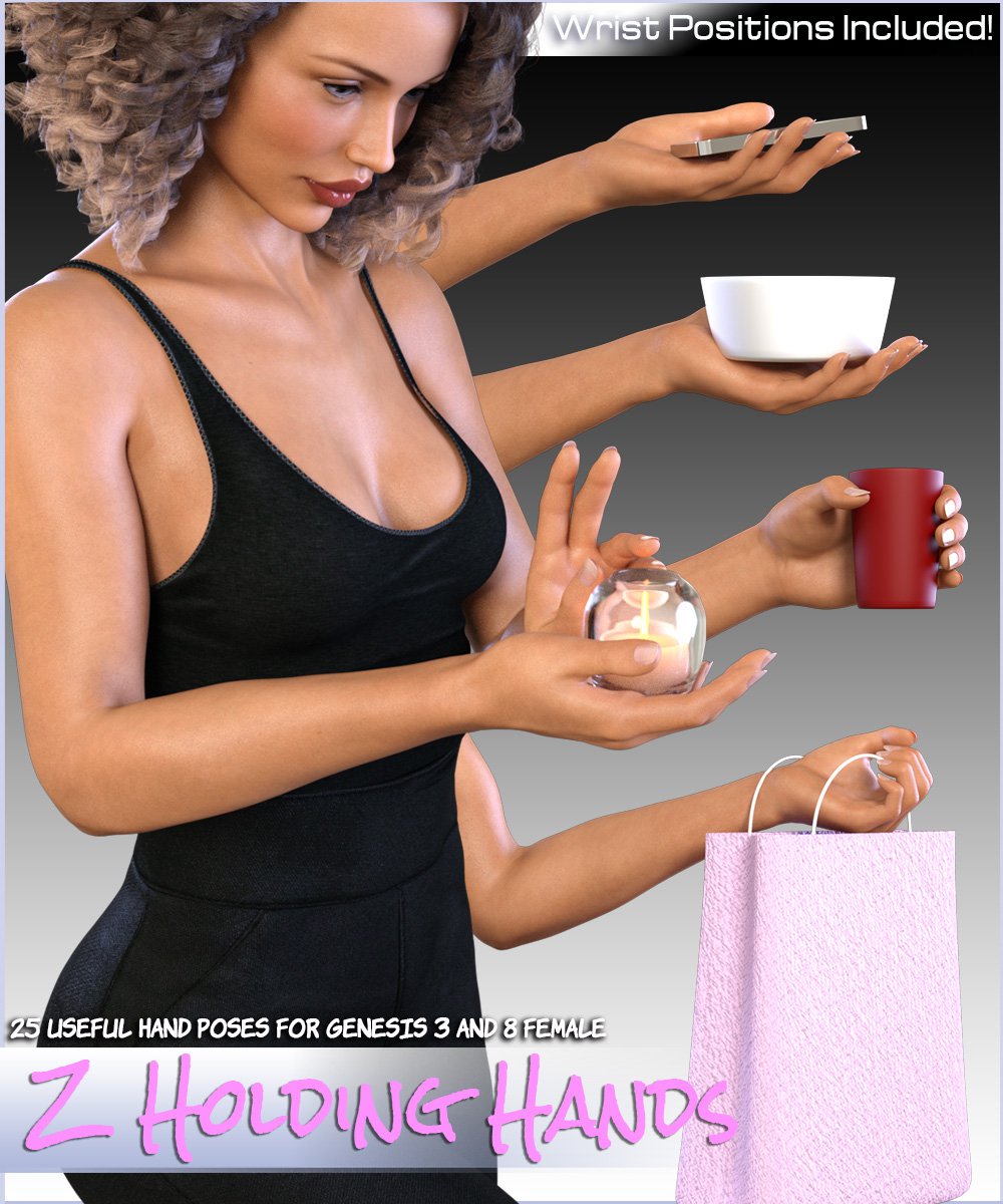Z Holding Hand Poses for Genesis 3 and 8 Females_DAZ3DDL