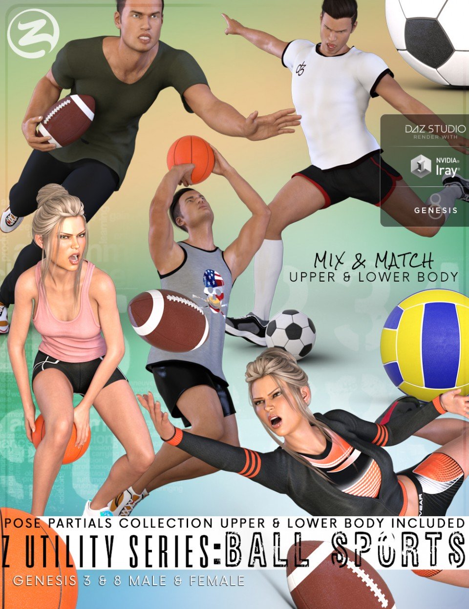 Z Utility Series: Ball Sports – Props, Poses and Partials for Genesis 3 and 8_DAZ3DDL