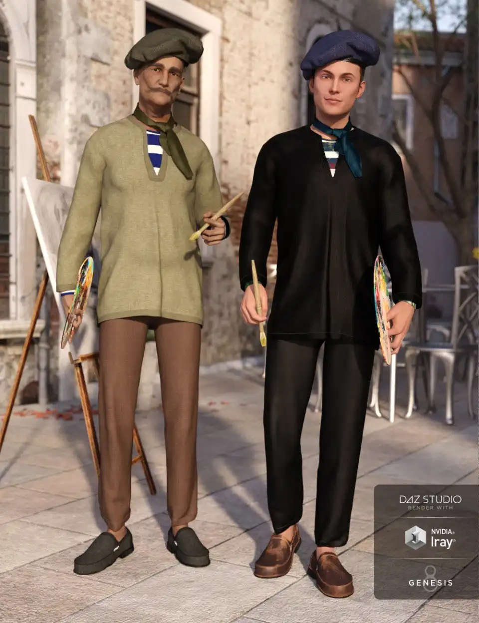 dForce French Painter Outfit Textures_DAZ3D下载站