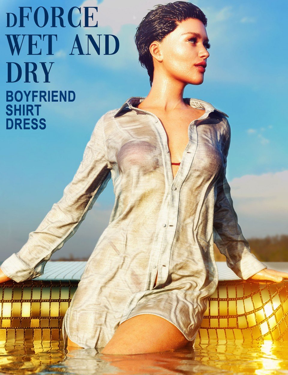 dForce Wet and Dry Boyfriend Shirt Dress for Genesis 8 Female(s)_DAZ3D下载站