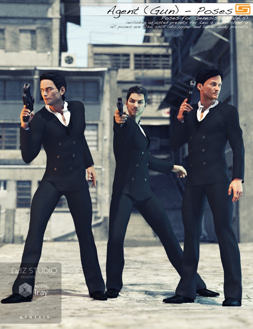 Agent Gun – Poses for Genesis 3 Male, Michael 7 and Leo 7_DAZ3D下载站