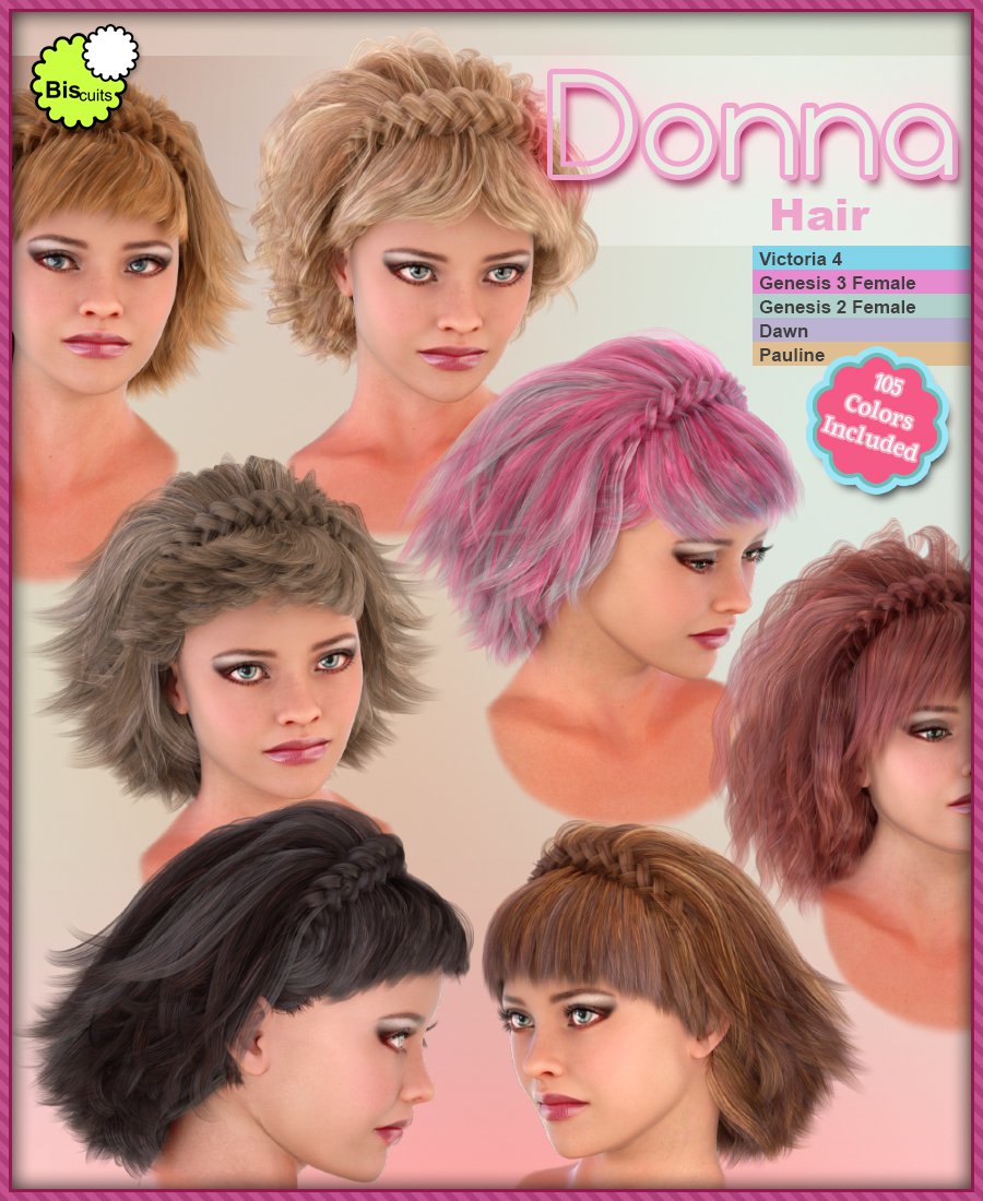 Biscuits Donna Hair V4 G2F G3F_DAZ3D下载站