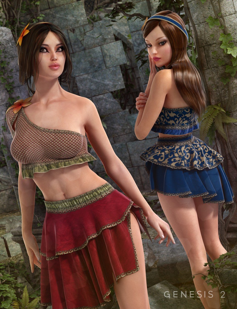Druidic Princess Outfit for Genesis 2 Female(s) + Textures_DAZ3D下载站