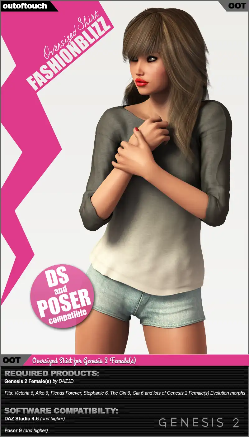 Fashion Blizz – Oversized Shirt for Genesis 2 Female(s)_DAZ3DDL