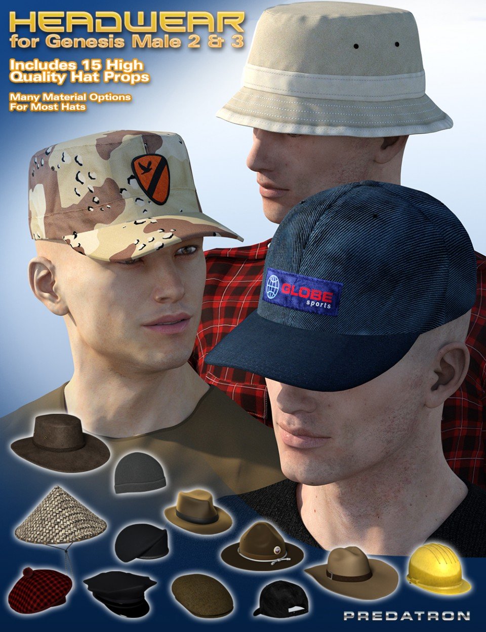 Headwear for Genesis 2 and 3 Male(s)_DAZ3D下载站