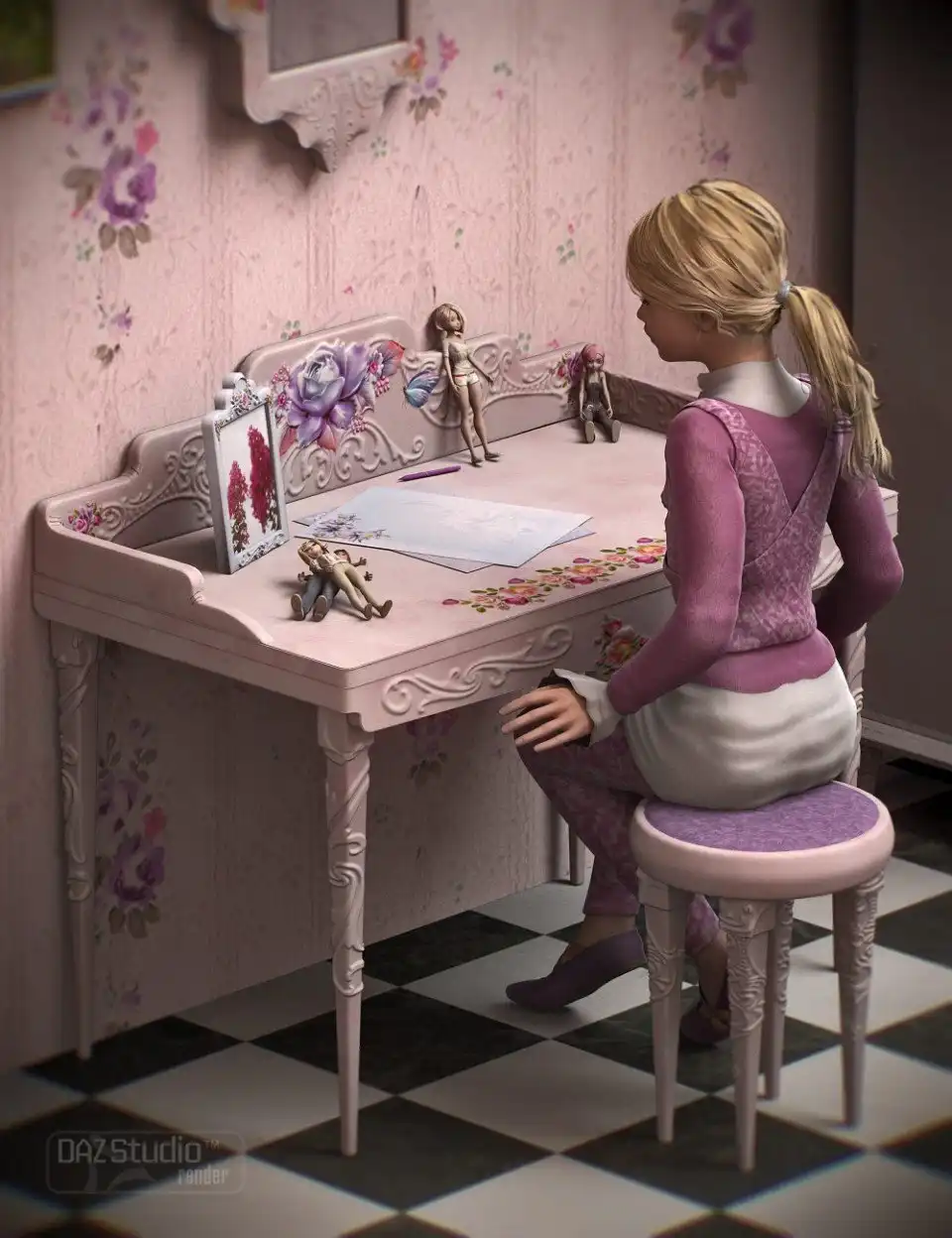 Pink Oak Room & Pink Oak Desk_DAZ3DDL