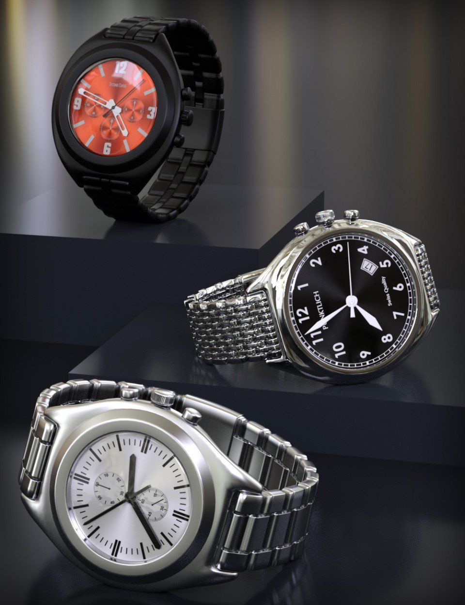 Round Wristwatch for Genesis 2 Male(s) and Genesis 3 Male(s) + Add-on_DAZ3D下载站