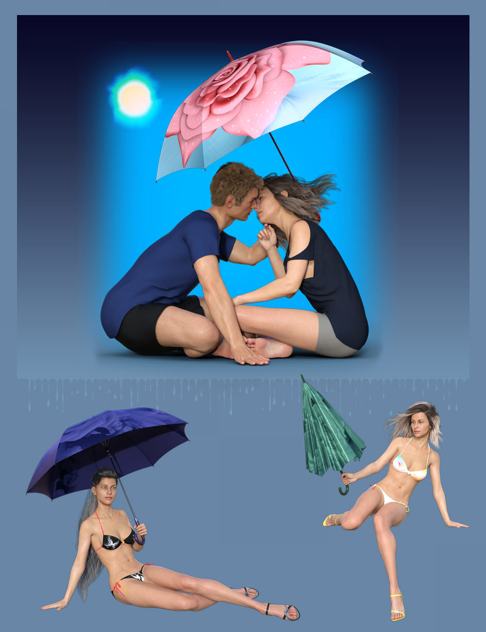 Umbrella and Poses for Genesis 8_DAZ3D下载站