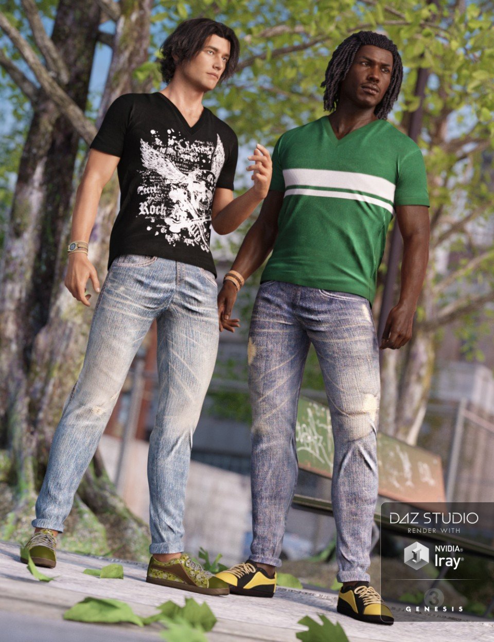 V-Neck T-Shirt and Jeans Outfit Textures_DAZ3D下载站