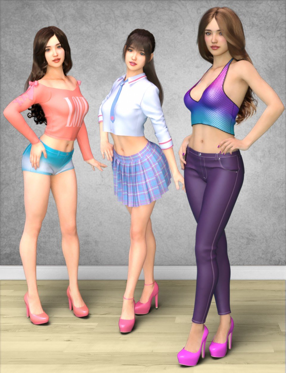 dForce K-Pop Girls 2 Outfits Textures_DAZ3DDL