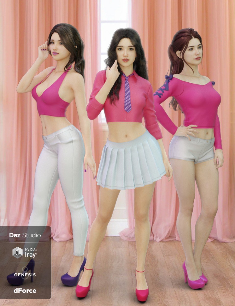 dForce K-Pop Girls 2 Outfits for Genesis 8 Female(s)_DAZ3D下载站