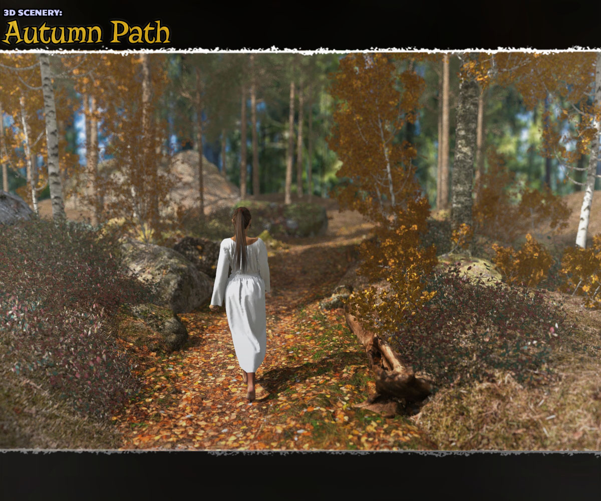 3D Scenery: Autumn Path_DAZ3D下载站