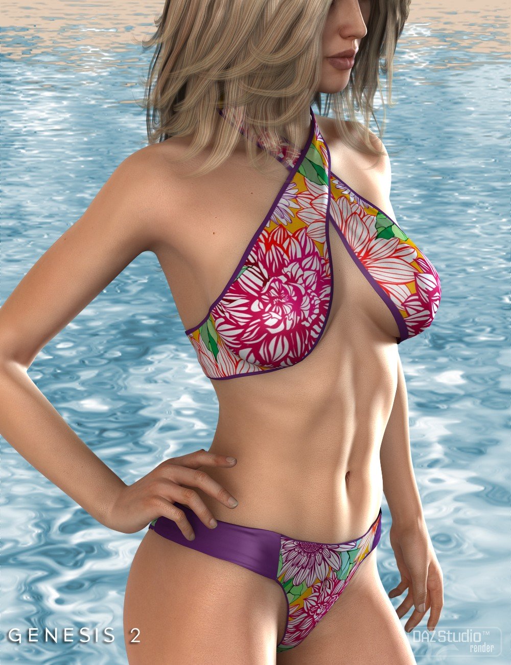 Cross Halter Bikini for Genesis 2 Female(s) + Textures_DAZ3D下载站
