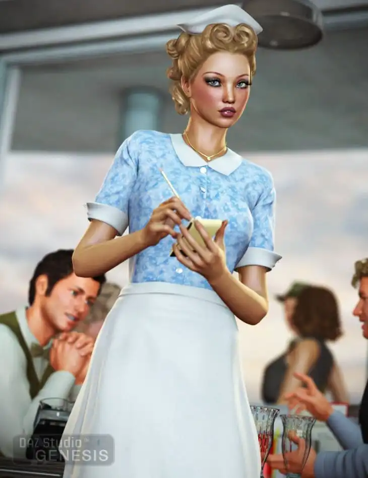 Diner Waitress for Genesis Female & Add-on_DAZ3DDL