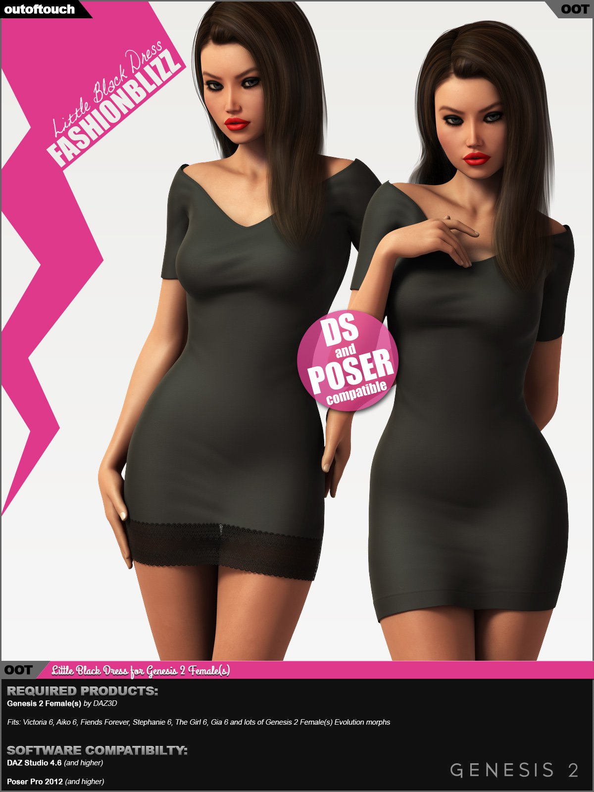 Fashion Blizz – Little Black Dress for Genesis 2 Female(s)_DAZ3D下载站