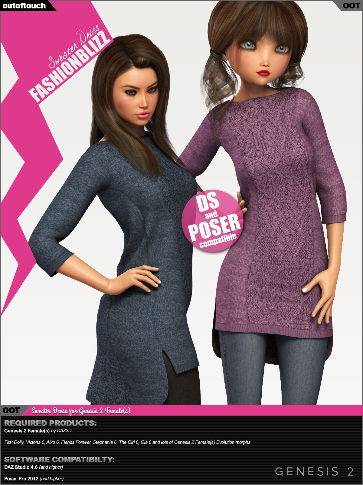Fashion Blizz – Sweater Dress for Genesis 2 Female(s)_DAZ3D下载站