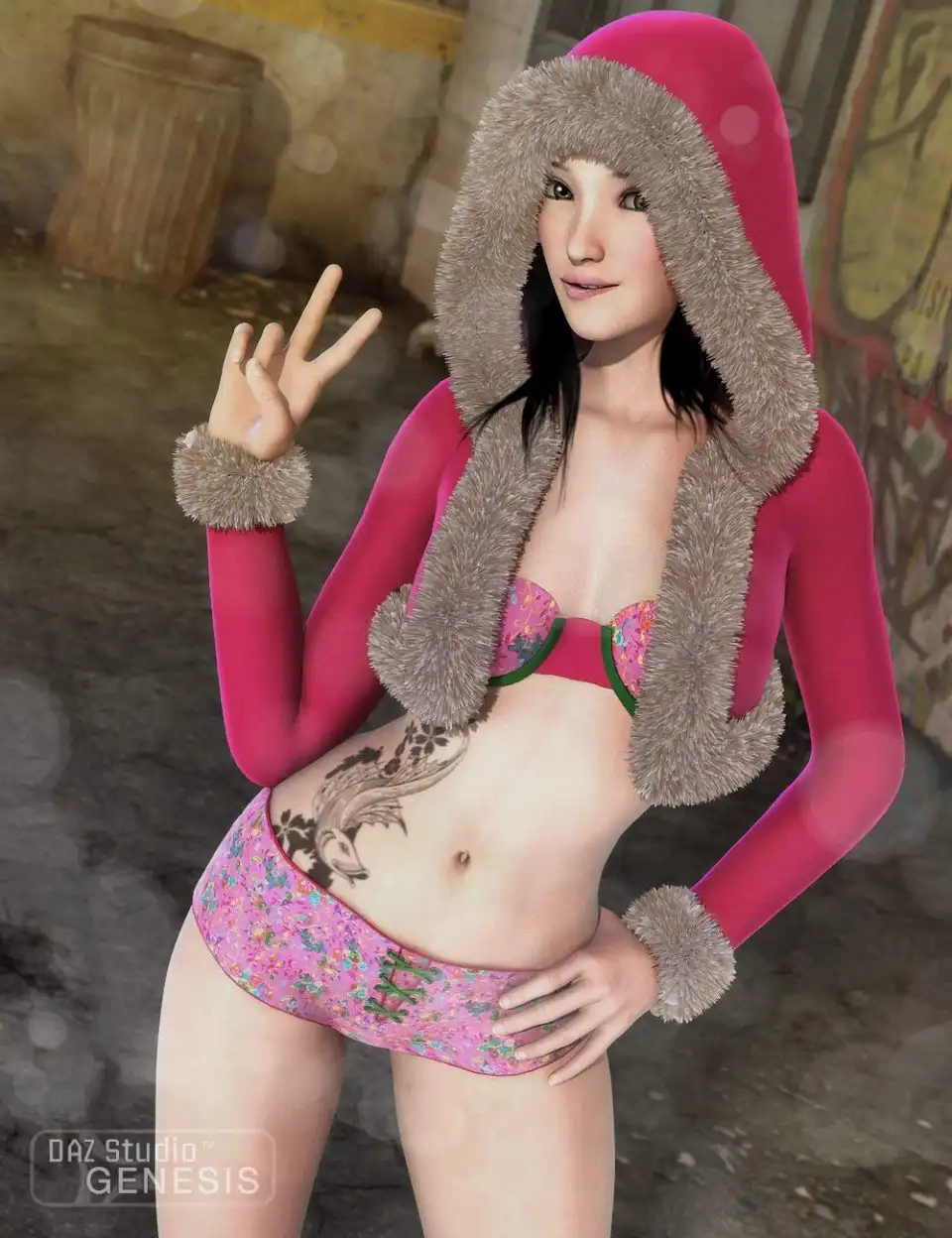 Hoodie and Hot Pants Set + Textures_DAZ3D下载站