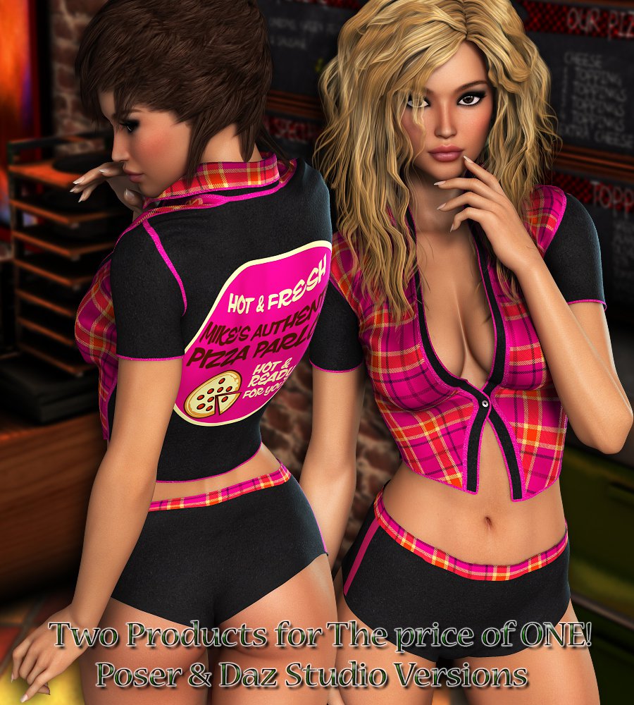 Hot Uniforms for Pizza Girl Outfit_DAZ3D下载站