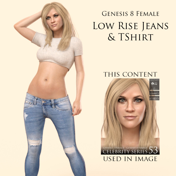 Lowrise Jeans And TShirt for Genesis 8 Female_DAZ3D下载站