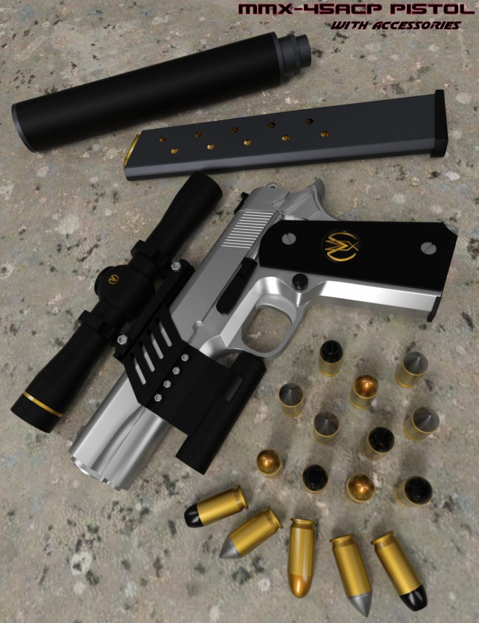 MMX-45ACP Pistol with Accessories_DAZ3D下载站