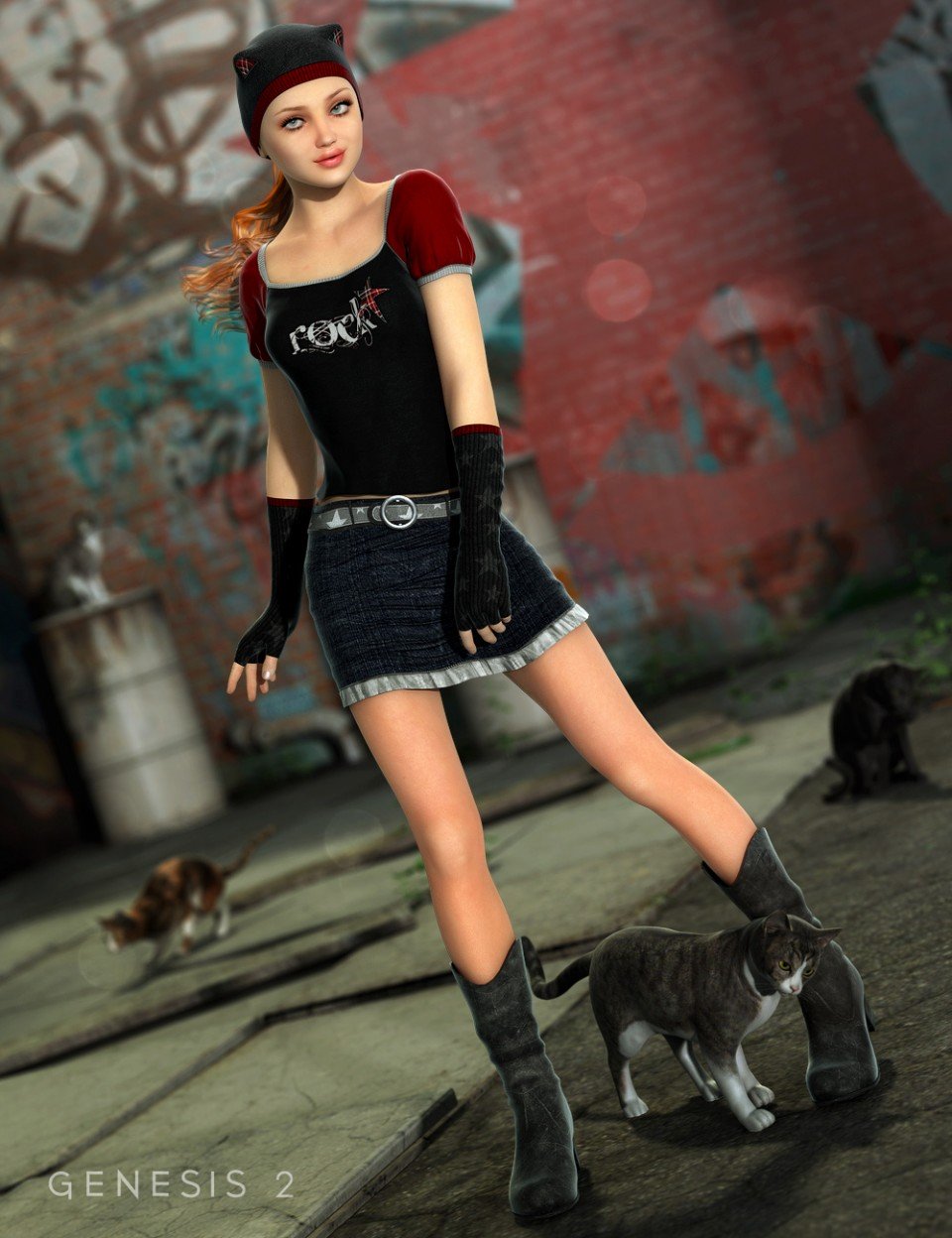 Purrfectly Playful Outfit for Genesis 2 Female(s) + Textures_DAZ3D下载站
