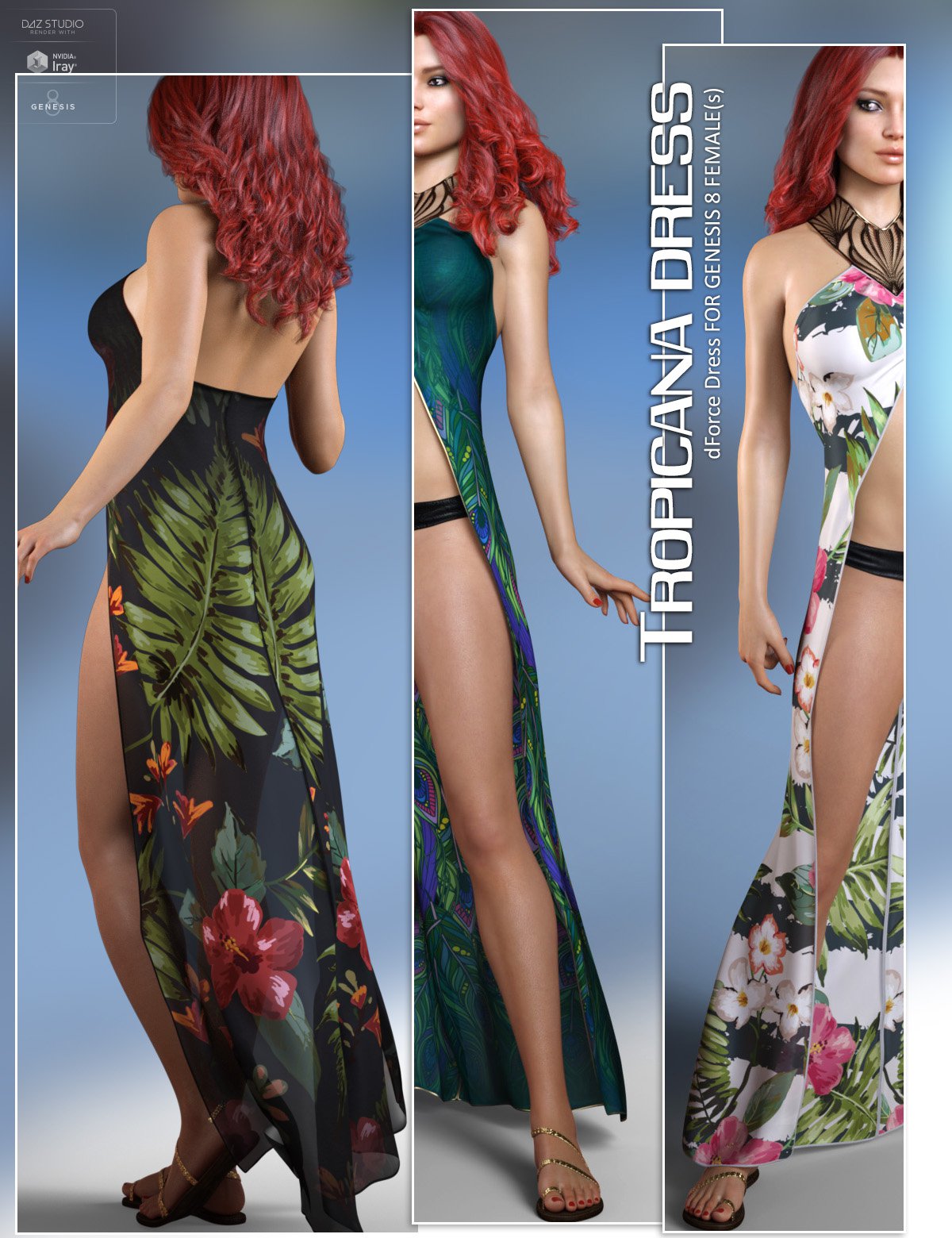 dForce Tropicana Dress for Genesis 8 Females_DAZ3D下载站